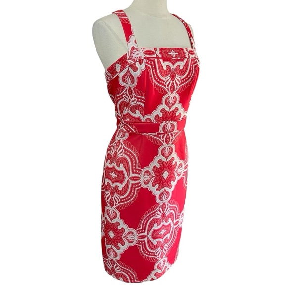 LOVELY BY ADRIANNA PAPELL Red & White Cocktail Dress Criss-Cross Straps, Size 12 - Picture 5 of 10